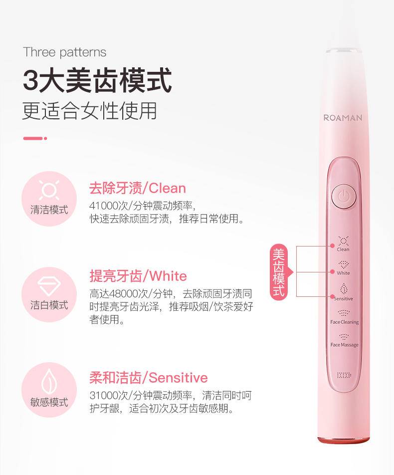 罗曼电动牙刷T10 成人情侣声波牙刷 软毛刷无线充电防水智能定时洁面洁齿二合一