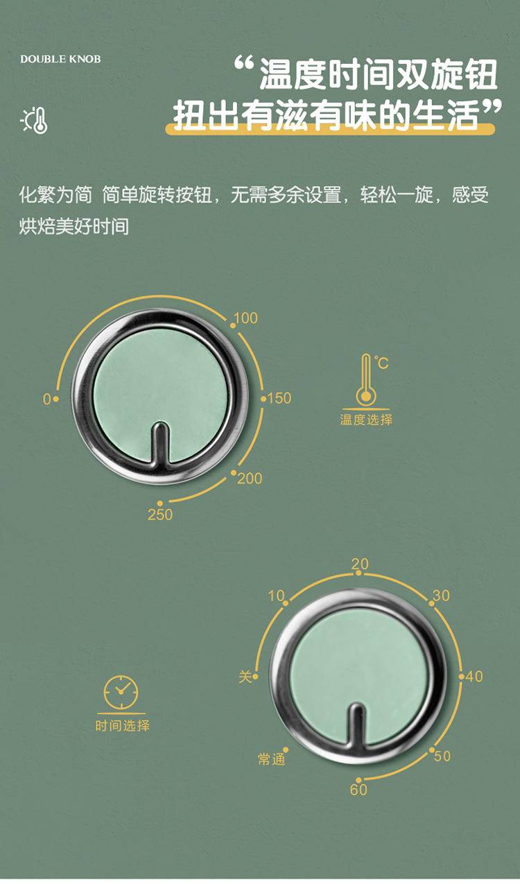 联创（LIAN） 联创电烤箱家用多功能迷你小烤箱家用容量小型烘焙S型发热管双层烤位DF-OV310M 浅绿色