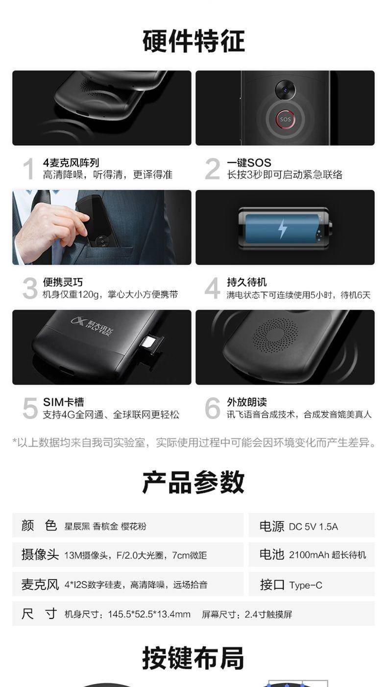 科大讯飞2.0翻译机离线中英日韩俄国内方言识别翻译同声字幕