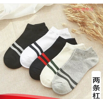 男短吸汗短筒夏季薄款运动船袜双杠短袜款5双10双装