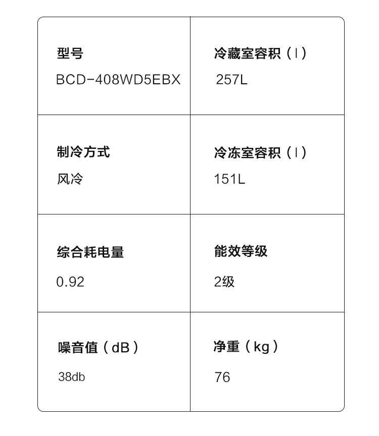 康佳（KONKA）408升 玻璃面板 薄壁技术 风冷无霜 对开门电冰箱 电脑温控 双开门 BCD-408WD5EBX