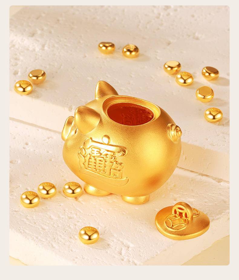 【珍藏】黄金足金999小金猪存钱罐3D硬金爆款摆件攒金豆豆