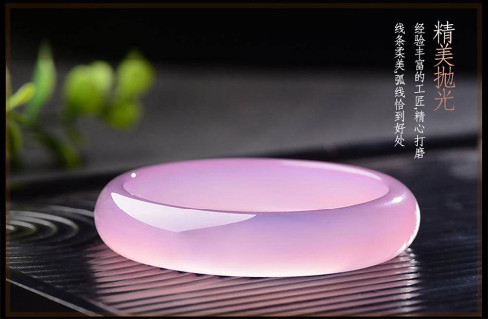 冰种天然粉玉髓手镯女冰透芙蓉粉玛瑙镯子