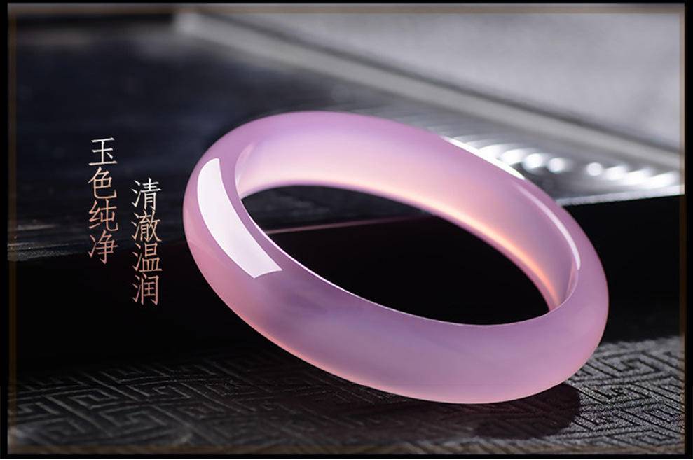 冰种天然粉玉髓手镯女冰透芙蓉粉玛瑙镯子
