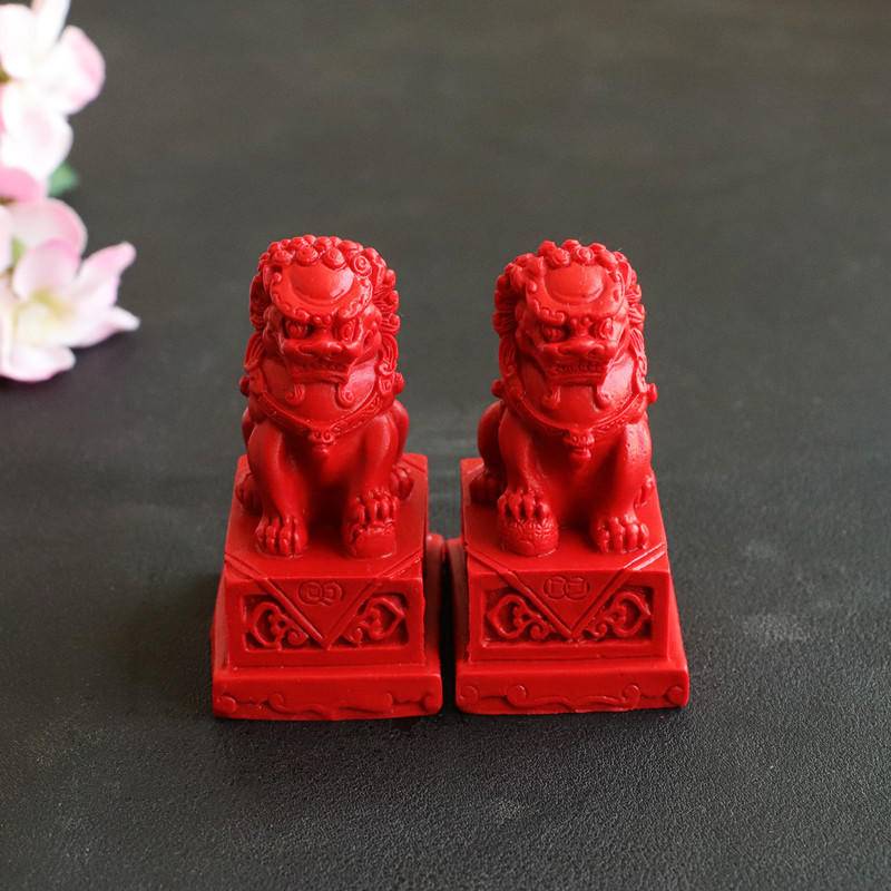 朱砂摆件红砂辟邪狮子一对