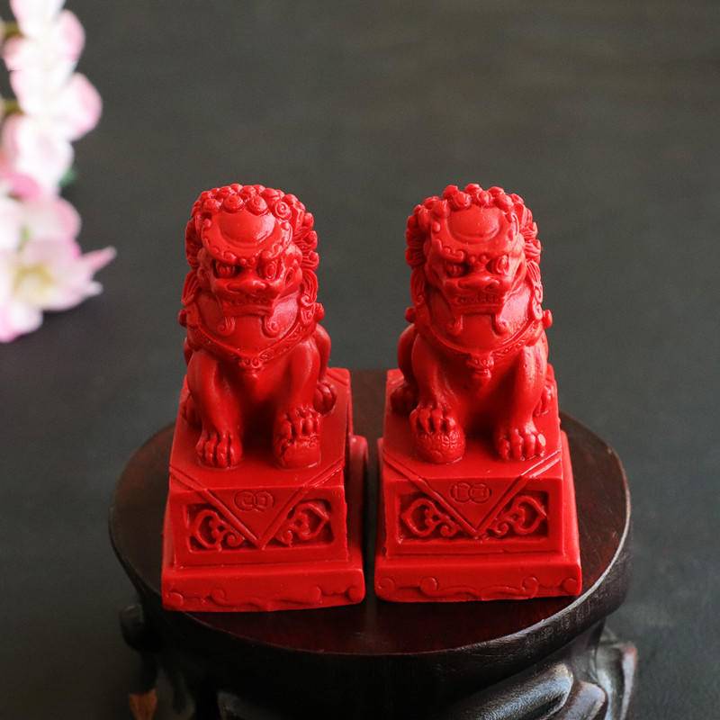 朱砂摆件红砂辟邪狮子一对