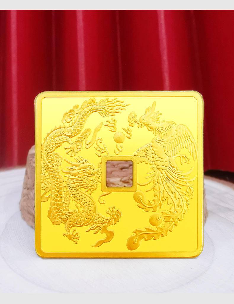【珍藏】足金999实心纯黄金圆形方形龙凤金币平安扣