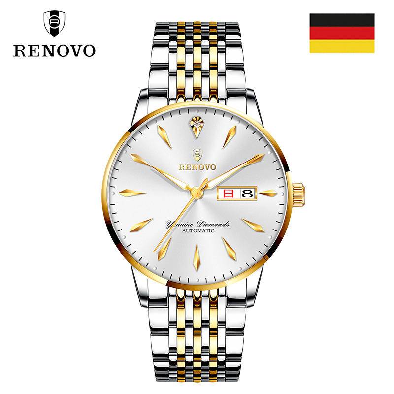 德国品牌 RENOVO罗诺威R33109机械表（间金白）