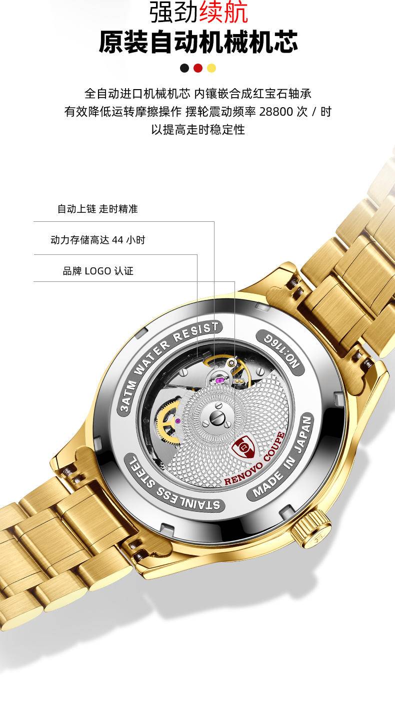 德国品牌 RENOVO罗诺威R33121机械表(钢)全金