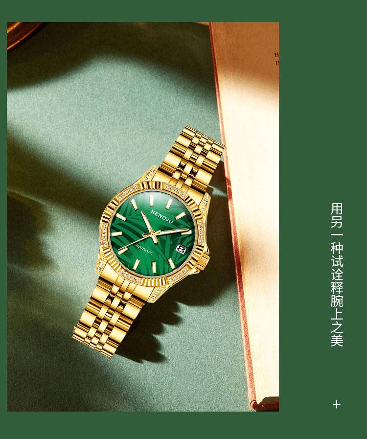 德国品牌 RENOVO罗诺威R33128机械表 (钢)金绿