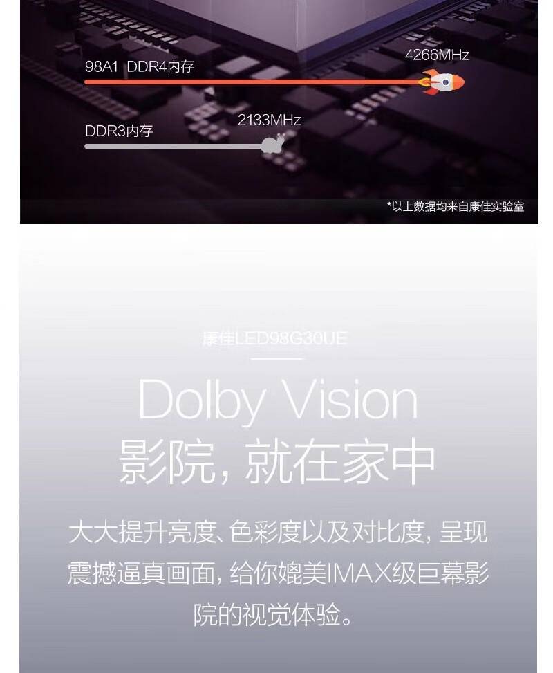 康佳98英寸电视 4K超高清IPS硬屏 影院级巨幕大屏LED98G30UE
