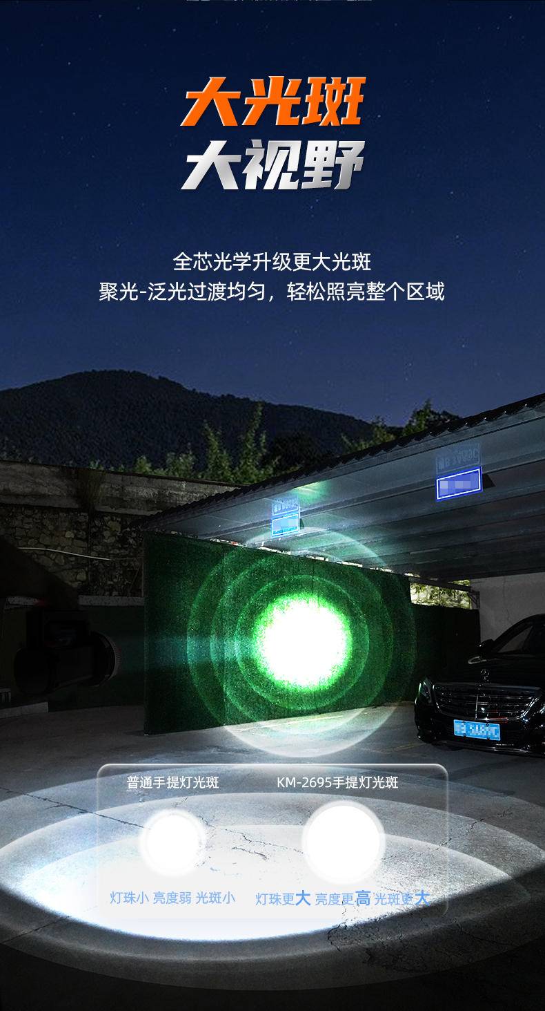 康铭大光斑强光锂电LED手提灯 KM-2695