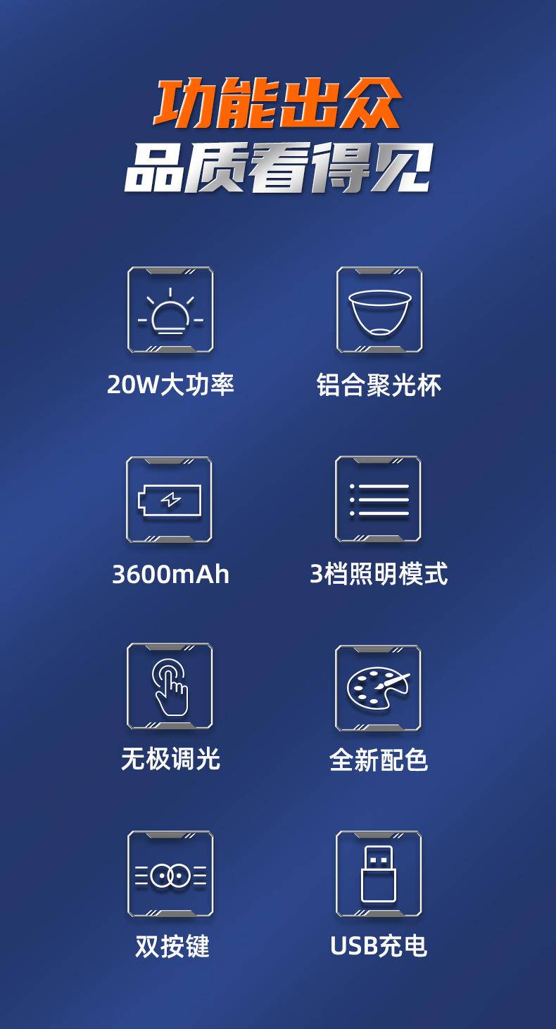 康铭大光斑强光锂电LED手提灯 KM-2695