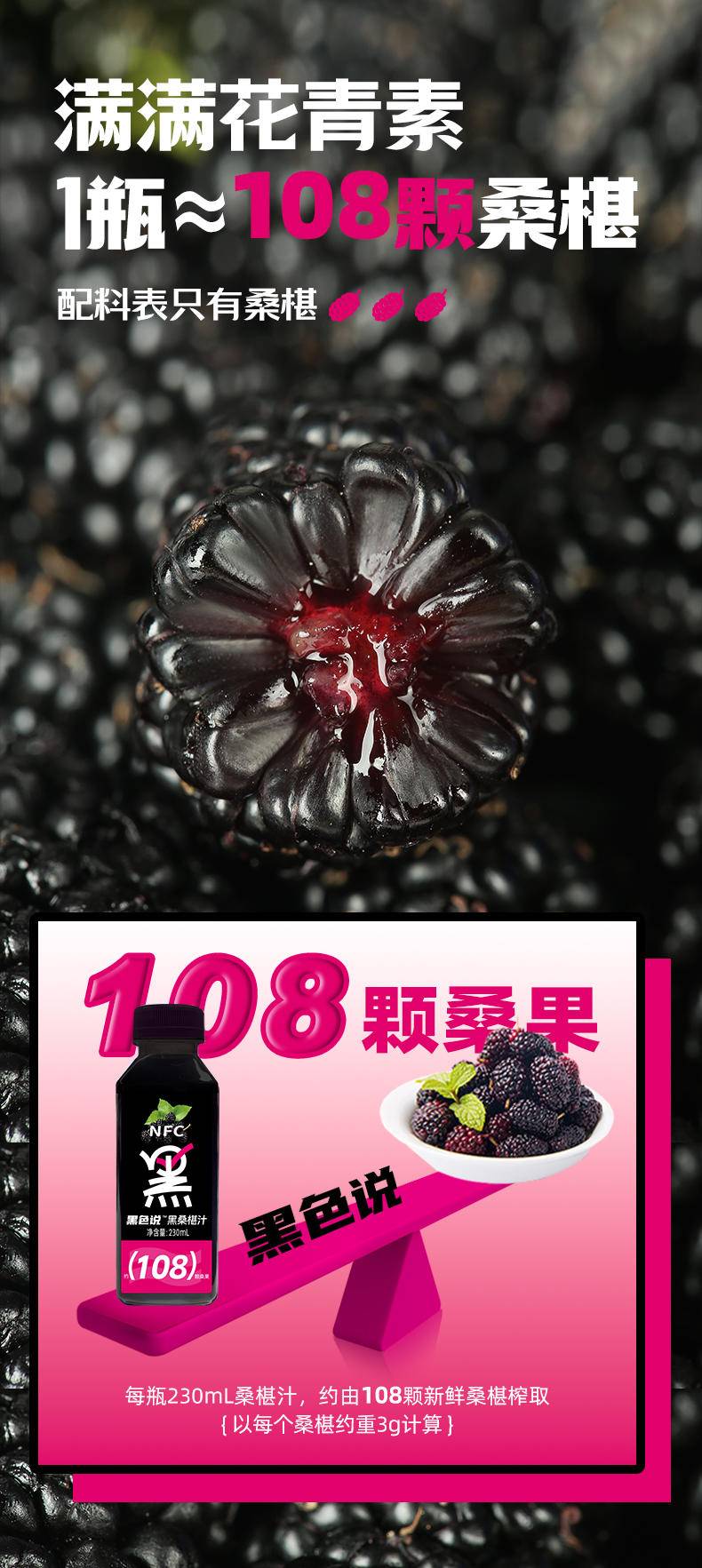 【年货节】椹动力NFC桑纯桑葚汁小黑瓶230ml*8瓶