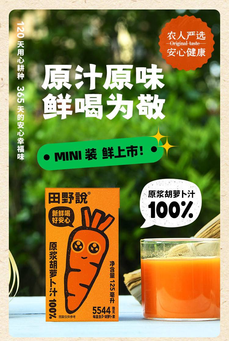 田野说 100%胡萝卜汁 125ml*16盒/箱