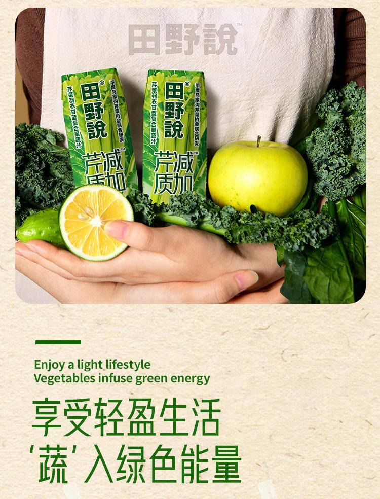 田野说 芹菜羽衣甘蓝复合果蔬汁 248ml*10盒/箱