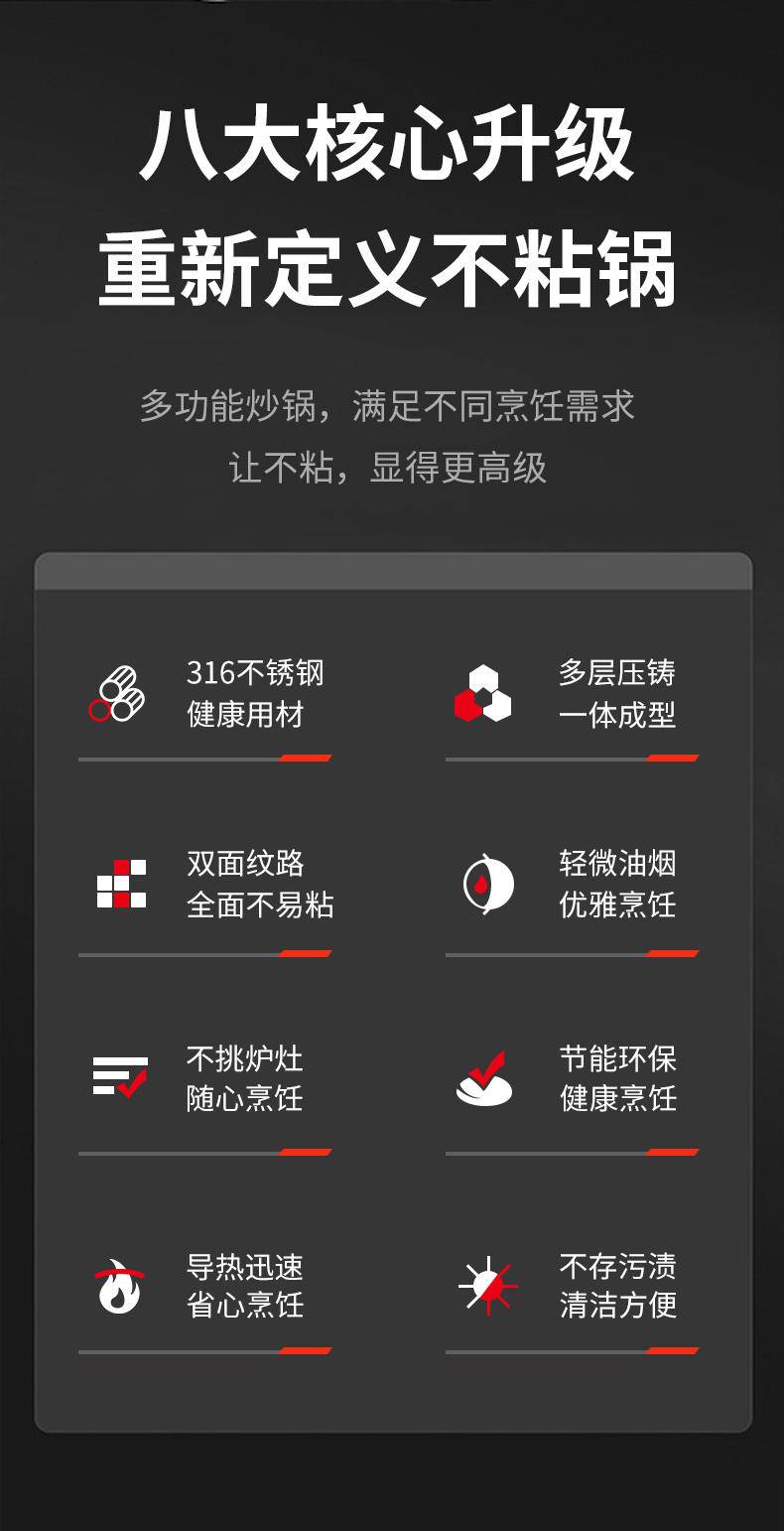 翰乐 双面屏316不锈钢炒锅34cm