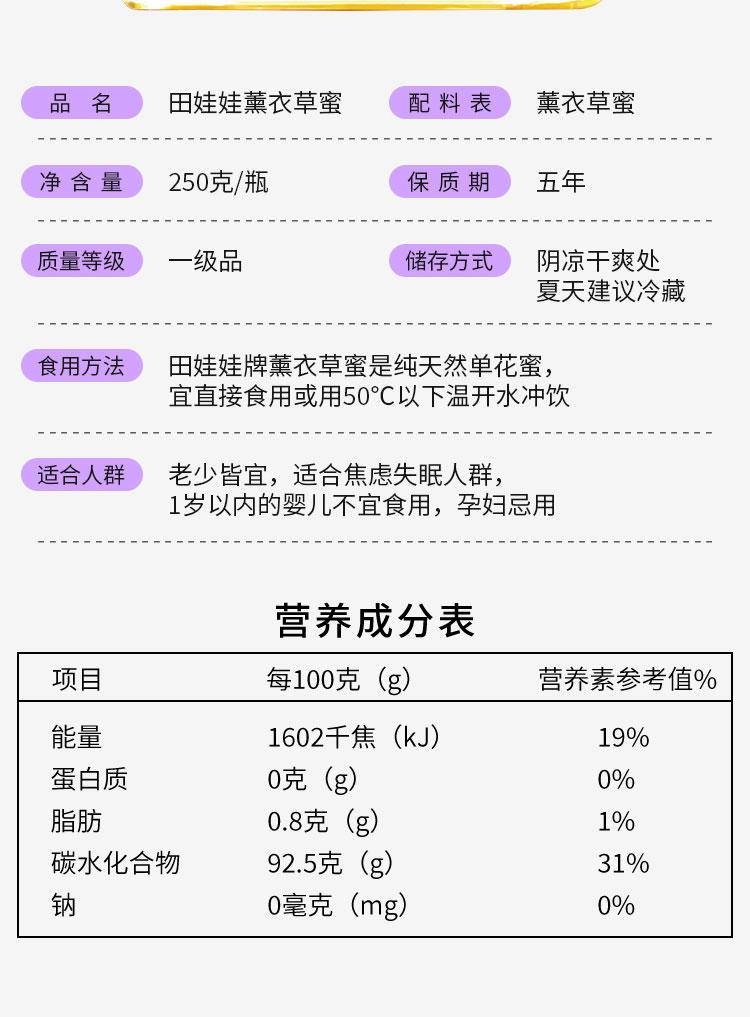 【集采】田娃娃成熟薰衣草蜜礼盒（250g或250g*2瓶），单瓶装45盒/件，双瓶装14盒/件