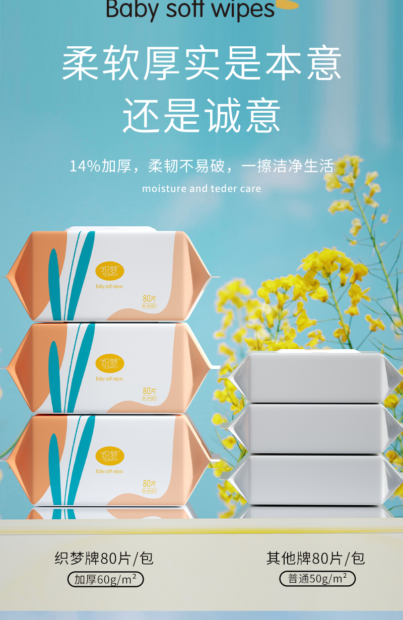 4大包试用80抽新生儿湿纸巾贼大包整箱加大加厚家庭装妇婴可用湿