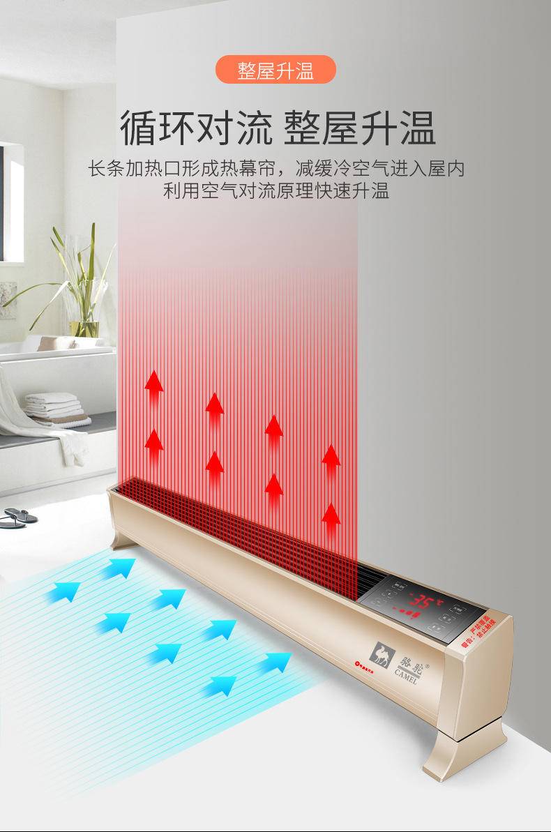 骆驼暖风机踢脚线取暖器电暖气电采暖移动地暖对流式加热器新款