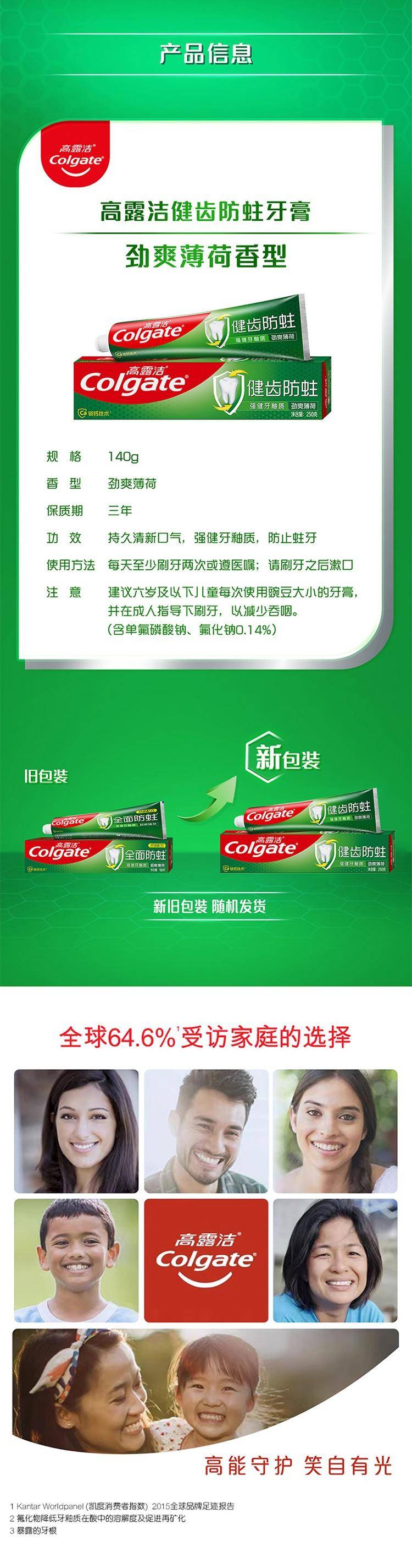 高露洁健齿防蛀超爽薄荷牙膏140克*2支+冰爽薄荷120g*2支