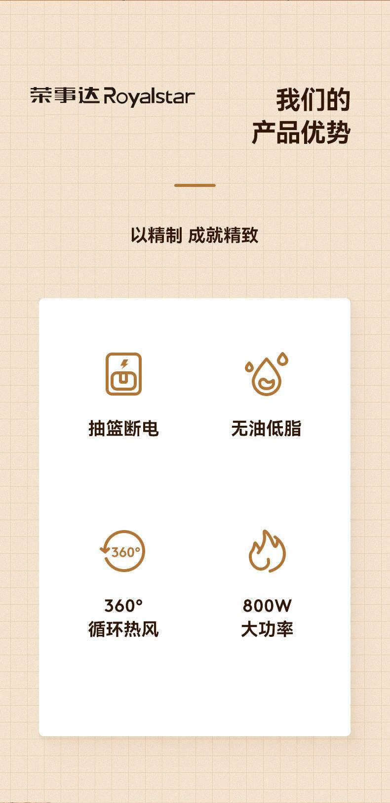 辉涵优选 荣事达多功能空气炸锅电烤锅薯条锅 RS-AF826