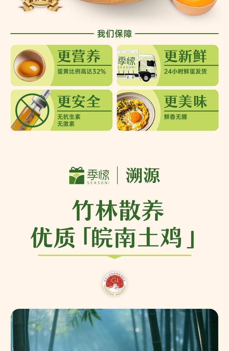 【我店优选-季惊】精选 无抗生素 无激素 48小时鲜 高营养竹林蛋