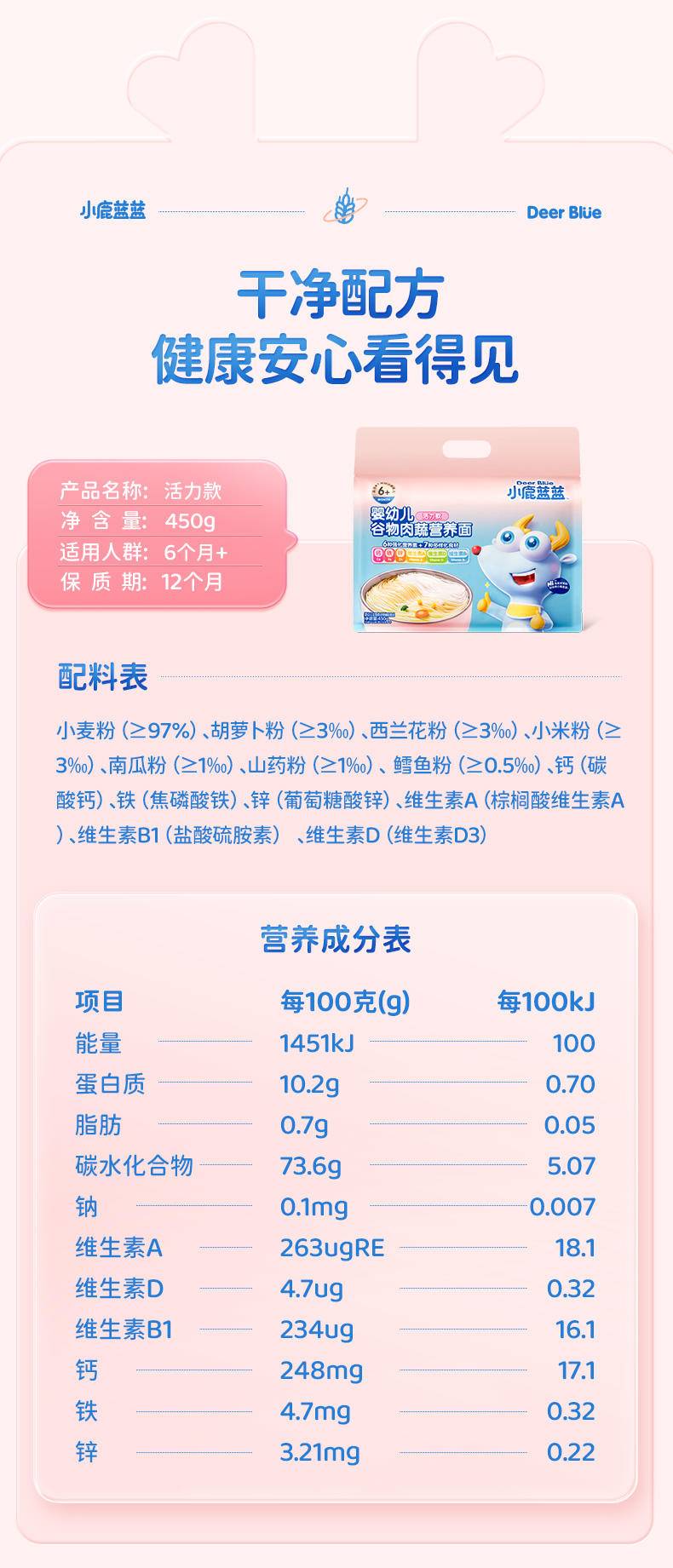 同泽 量贩装婴标面条 婴儿分装辅食钙铁锌营养面 活力款450g*1+元气款450g*1(36小袋)