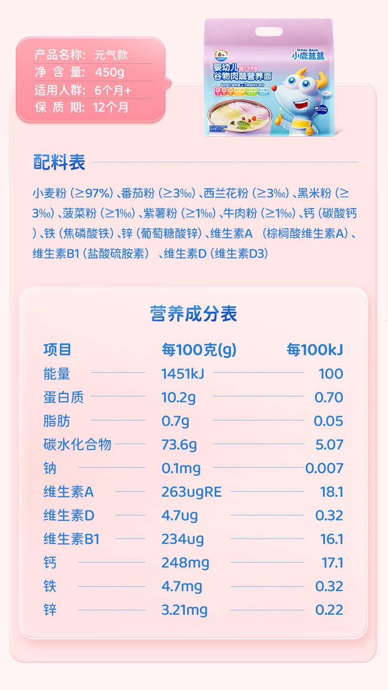 同泽 量贩装婴标面条 婴儿分装辅食钙铁锌营养面 活力款450g*1+元气款450g*1(36小袋)