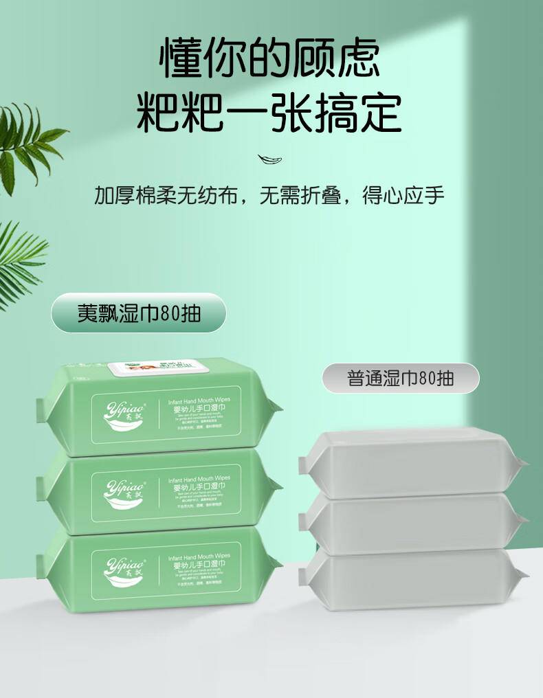 荑飘婴幼儿手口湿巾RO纯水带盖加厚湿纸巾2包/4包/6包