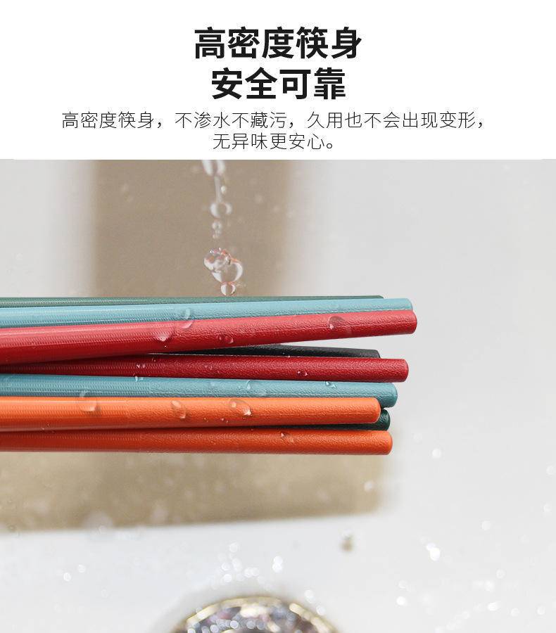 五色方形亮金圆顶福5双吸塑防霉耐高温合金筷子